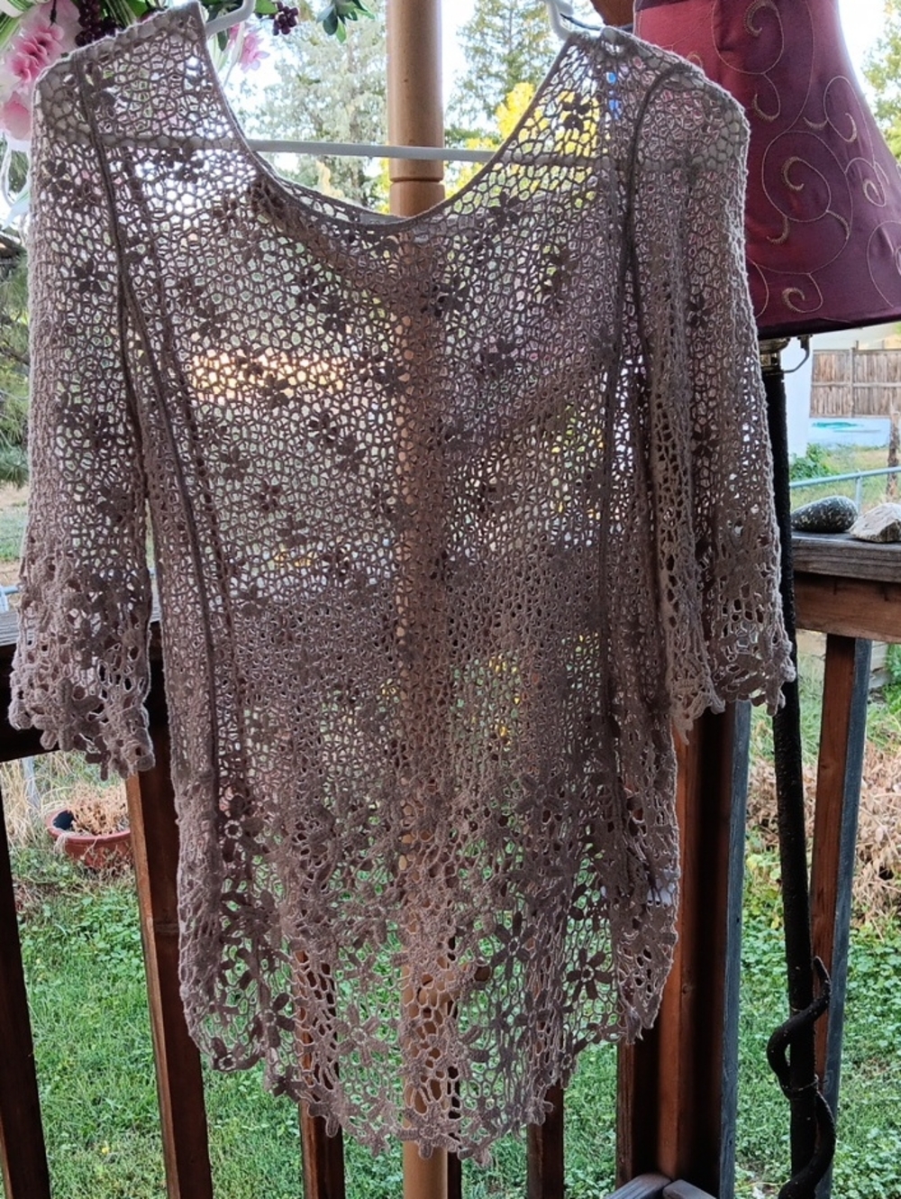 Delicate Crochet Tunic Shrug - Taupe